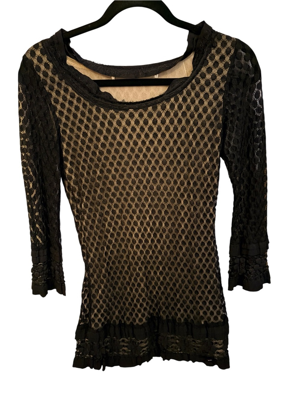 Black Lace Overlay Long Sleeve Top